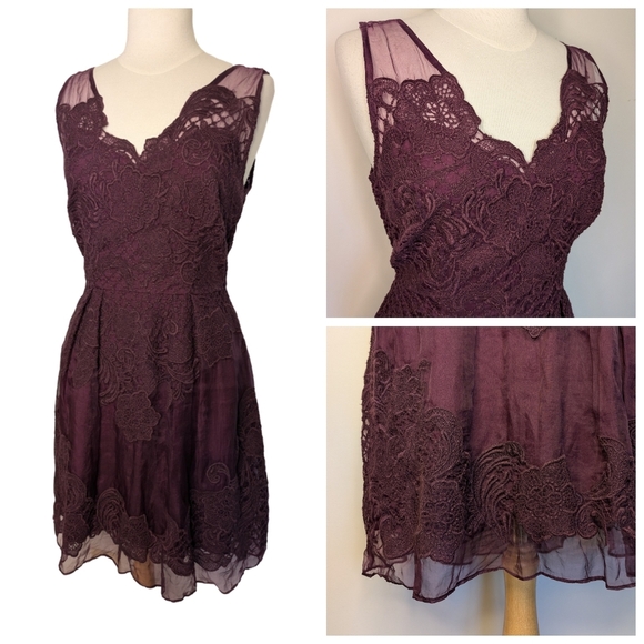 Yoana Baraschi Purple Lace Midi Dress - Picture 1 of 14